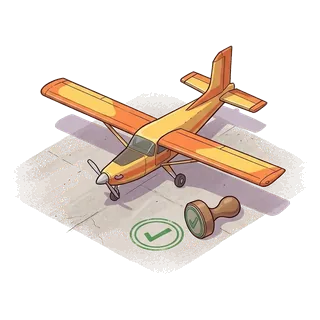 L'avion sur la piste, et un tampon vert.