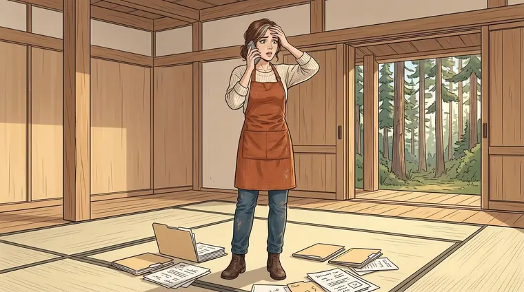 Lou en civil, debout au milieu du tapis, un téléphone à l'oreille, les yeux écarquillés, une main sur le front. Autour d'elle, les dossiers ouverts.